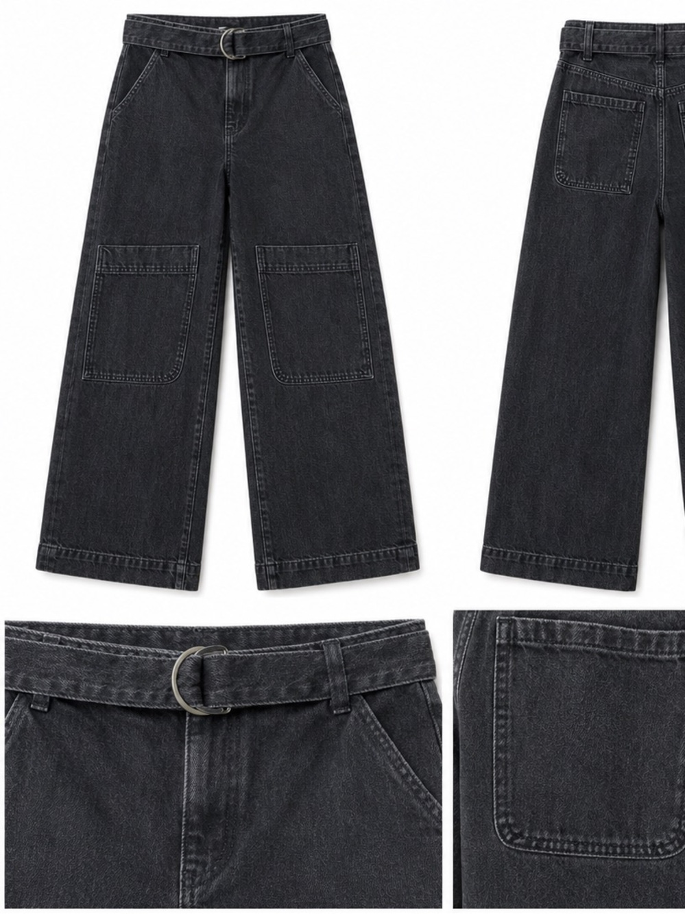 Zara Black Wide-Leg Crop Jeans with Belt